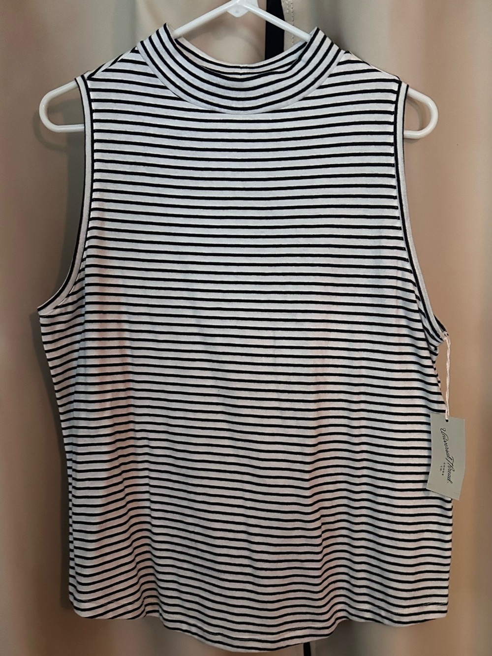 Universal Thread Black & White Striped Mock Neck Tank